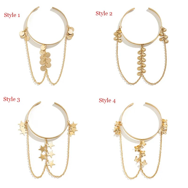 Bohemian Butterfly Tassel Pendants Bracelet Arm Chain Hollow Out Geometric Pattern Retro Arm Cuff Bangle Beach Body Bracelets