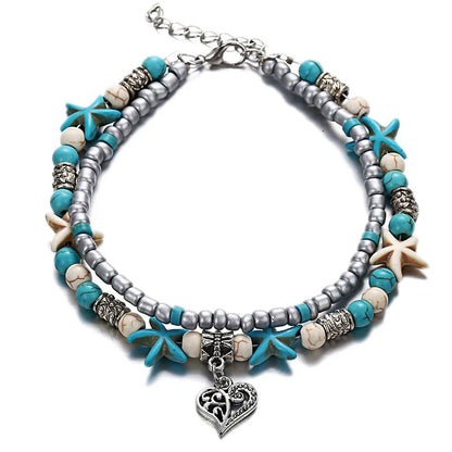 Boho Summer Beach Anklets For Women Turtle Shell Starfish Tree of Life Elephant Ankle Bracelet Multilayer Chain On Foot Jewelry