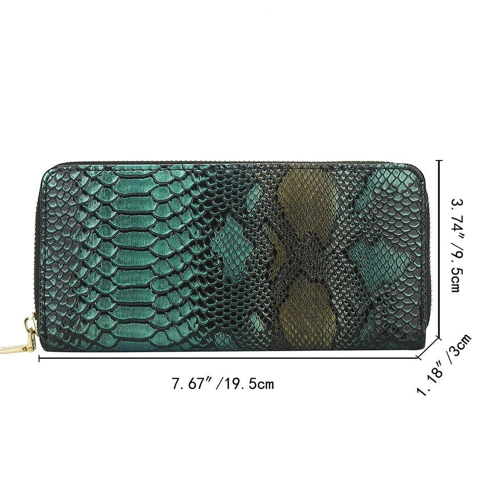 Female Coin Purse Crocodile Leather Long Women Wallet Serpentine Design Phone Purses for Ladies Cardholder Clutch Money Bag Sac