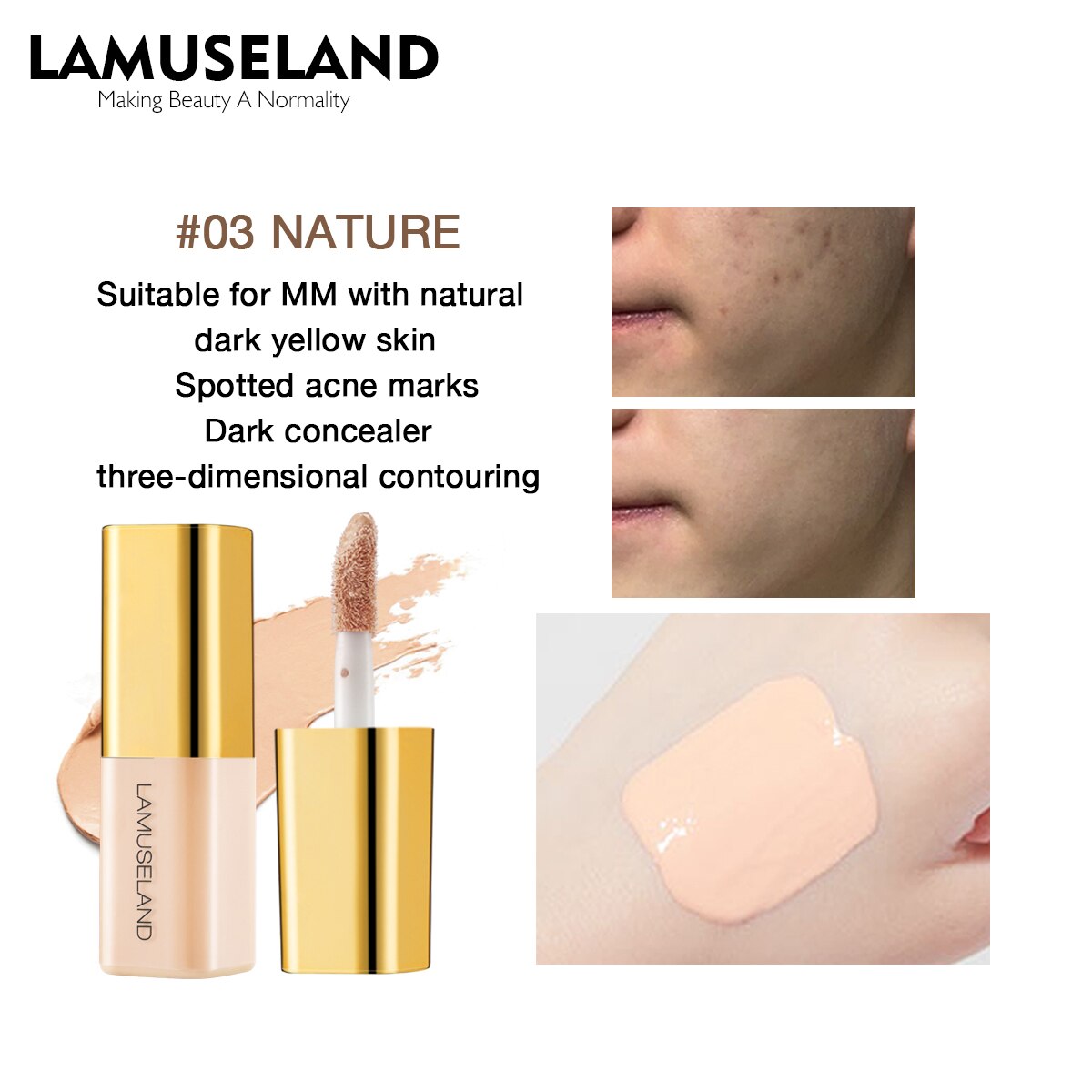 Concealer Foundation Cream Makeup Base Professional Full Coverage Freckles Cover Acne Spots and Dark Circles Facial Makeup