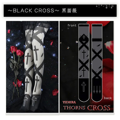 Women's Knee Stockings Dream Witch Thorns Cross Summer Lolita Socks Two-Dimensional Long Thighs Sexy Halloween Stockings Cosplay