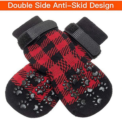 4pcs Anti-Slip Pet Dog Cat Socks with Adjustable Straps for Pets Paw Protector for Small Medium Dogs Puppy Dog Shoes Indoor Wear