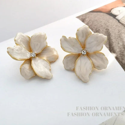 Modern Jewelry 925 Silver Needle Red Flower Earrings Spring Summer Style Popular Design Big Stud Earrings For Women Girl Gift