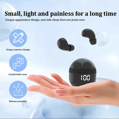 SK18 Mini Invisible Headphones Wireless Bluetooth 5.3 Headphones Bass Sleeping Headphones with Microphone Noise Cancellation HD