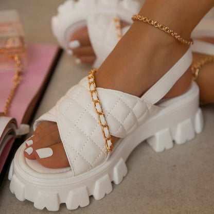 Thick Bottom Metal Chain Slippers Women 2022 Summer New Open Toe Cross Tie Fashion Sandals Casual Beach Design Women&#39;s Flip Flop