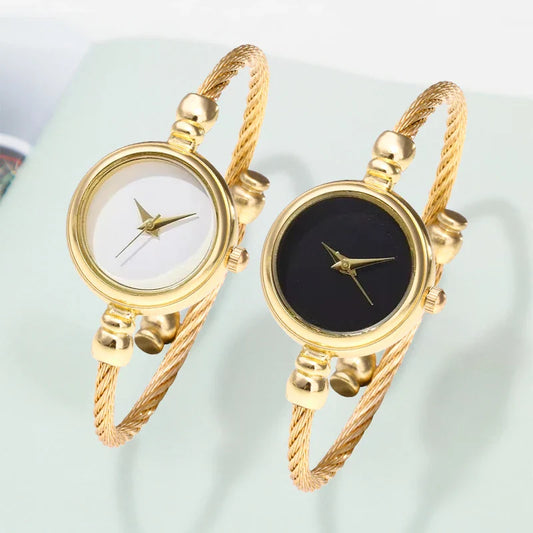 2PCS Women's Watches Fashion Gold Fine Strap Ladies Bracelet Watch Female Wrist Watch Women Clock Relojes