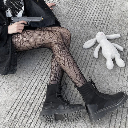 Classic Lolita Hollowed Out Lace Mesh Stockings Bottomed Pantyhose Women Gothic Punk Retro Spider Web Tights