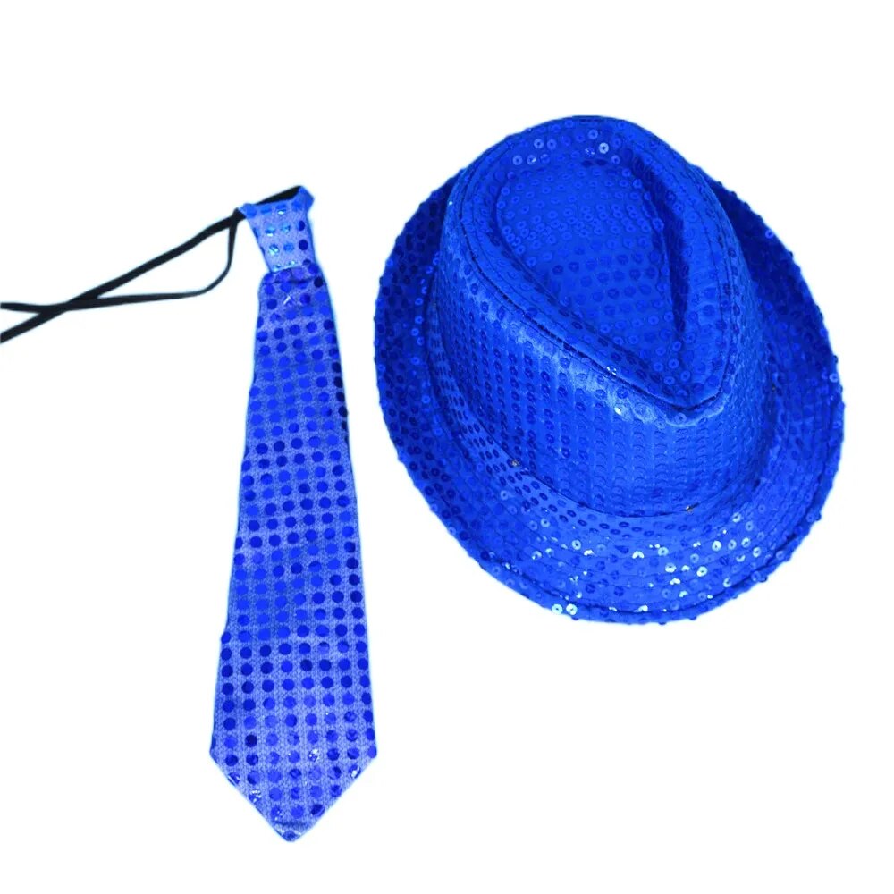 Kids Adult LED Light Up Tie Sequin Jazz Fedora Hat Flashing Neon Party Gift Costume Cap Birthday Wedding Halloween Christmas