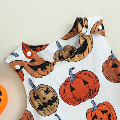2023-06-25 Lioraitiin 0-18M Baby Girls Boys Rompers Halloween Clothes Pumpkin Print Crew Neck Sleeveless Newborn Jumpsuits