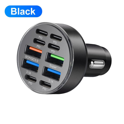 10 Ports Car Charger USB C Car Phone Charger PD Power Adapter in Car Fast Charging For iPhone Samsung Xiaomi Huawei QC 3.0