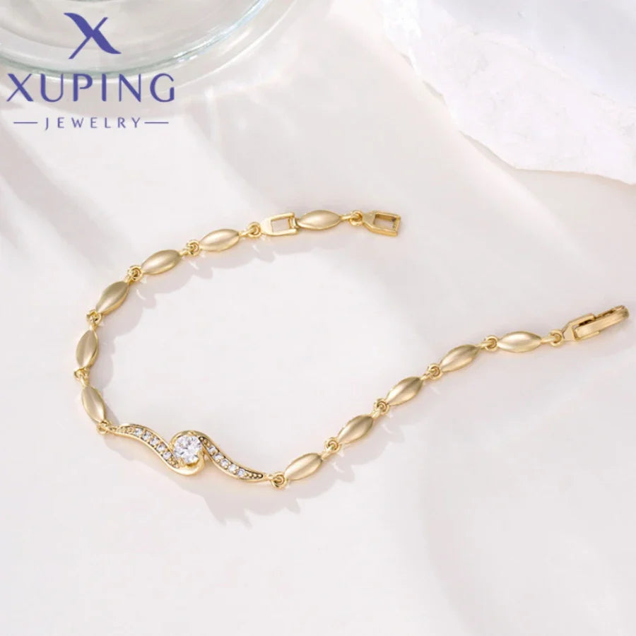 Xuping Jewelry Trendy Exquisite Elegant Simple Shape Women's Bracelet Light Gold Color Birthday Christmas Gifts X000925255