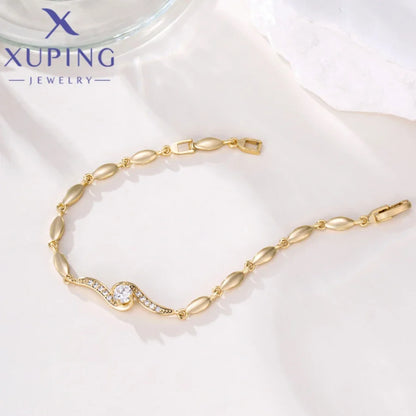 Xuping Jewelry Trendy Exquisite Elegant Simple Shape Women's Bracelet Light Gold Color Birthday Christmas Gifts X000925255