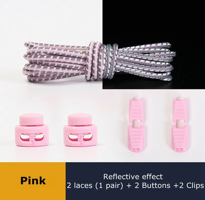 1 Pair Elastic Shoelaces Reflective Push The Spring Lock No Tie Shoe Laces Used For Sneakers Hiking Shoes Lazy Lace Round