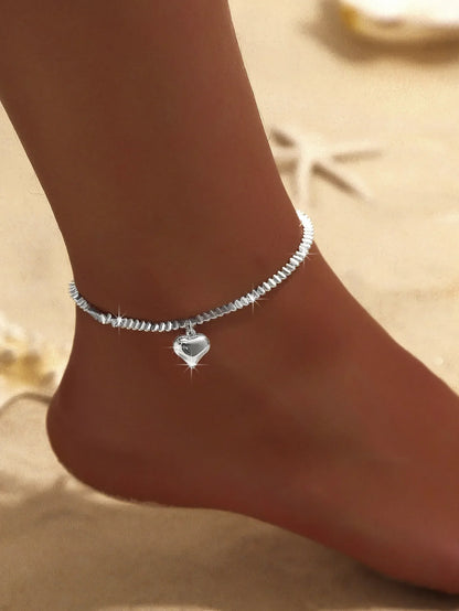 Summer Shiny Sparkling Simple Silver Color Anklet Zircon Cross Love Pearl Double Layer Bracelet On Leg Foot Trendy Beach Jewelry