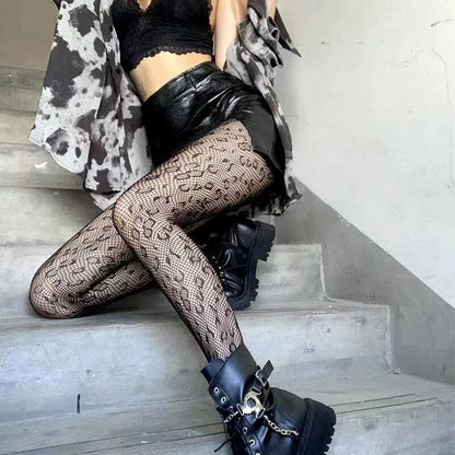 Classic Lolita Hollowed Out Lace Mesh Stockings Bottomed Pantyhose Women Gothic Punk Retro Spider Web Tights