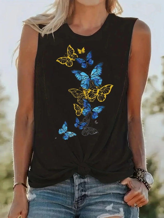 Women's Summer Butterfly  Print Loose Large Breathable and Comfortable Sleeveless Tank Top T-shirt High Street Unisex style