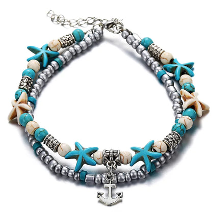 Boho Summer Beach Anklets For Women Turtle Shell Starfish Tree of Life Elephant Ankle Bracelet Multilayer Chain On Foot Jewelry