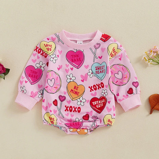 2024-09-19 Lioraitiin 0-18M Newborn Baby Girl Spring Romper Long Sleeve Round Neck Heart Lollipop Print Jumpsuit Outfit