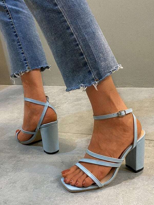 New Summer Womens High Heels Fashion All-match Square Toe Chunky Heel Sandals Sexy Banquet Solid Color Simple High Heels