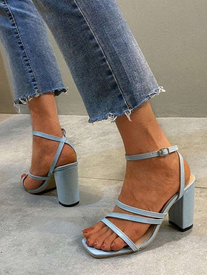 New Summer Womens High Heels Fashion All-match Square Toe Chunky Heel Sandals Sexy Banquet Solid Color Simple High Heels