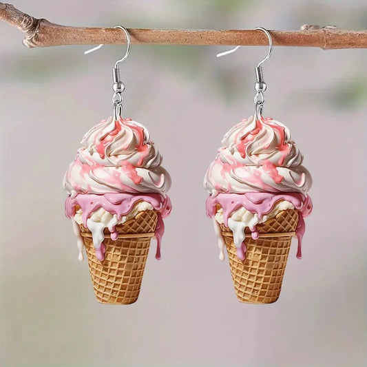 Delicious Ice Cream 2D Flat Acrylic Earrings with Creative Design Suitable for Summer Earrings Jewelry Accessories for Friends