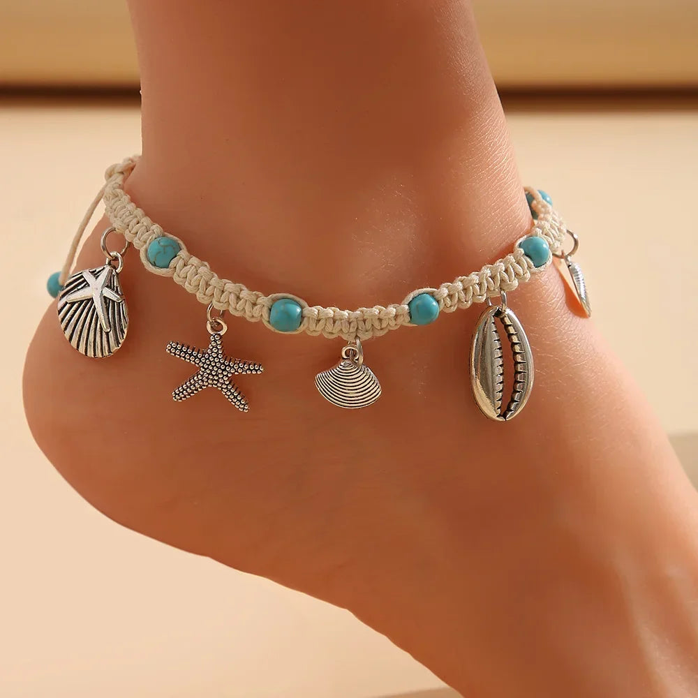 New Boho Shell Starfish Anklets for Women Fashion Tortoise Ankle Bracelet on Leg Barefoot Handcraft Chain Summer Beach Jewelry