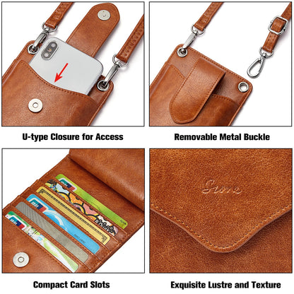 S-ZONE Women Crossbody Cell Phone Purse Wallet Faux Leather Lanyard Case with RFID Blocking