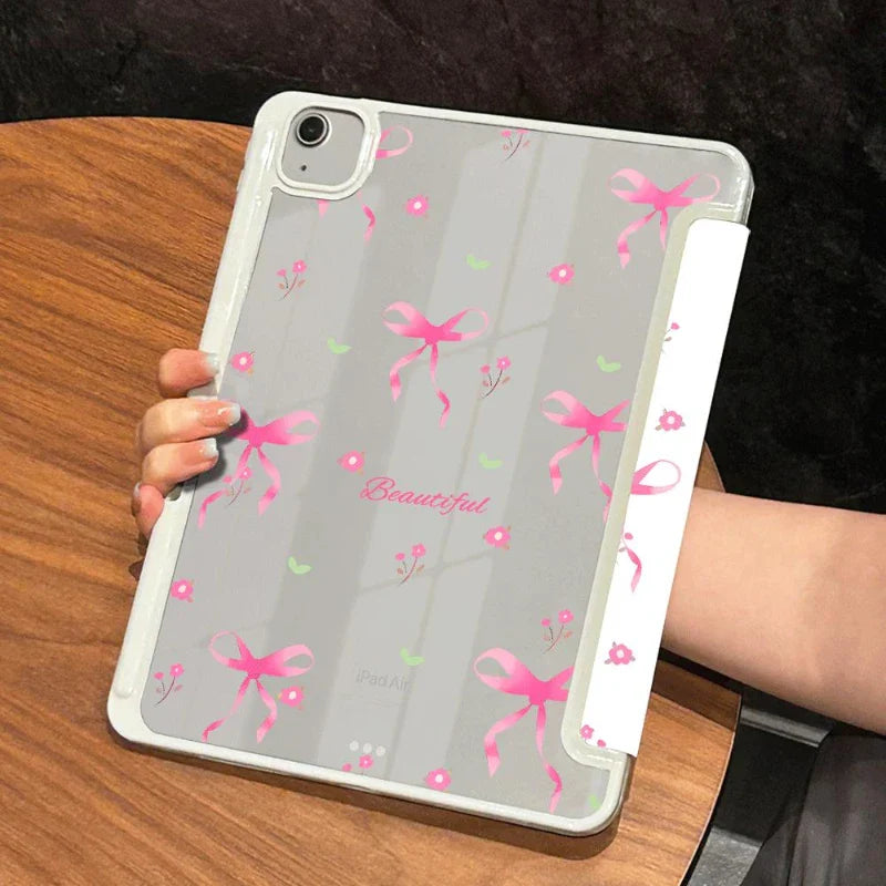 Tablet Cover for IPad 10.2 Case 7/8/9th Generation IPad Air 5 Air 4 10.9 9.7 5th 6th Gen Simple Pink Bow Tie Detachable Cover