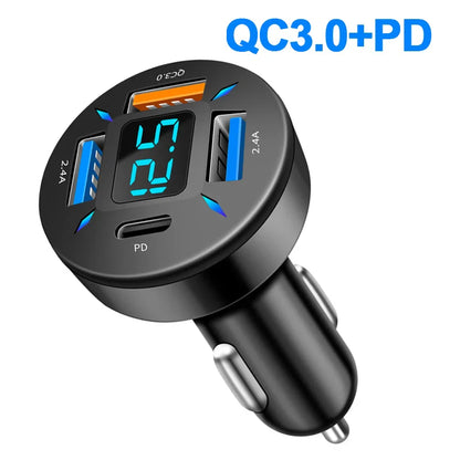 6 Ports USB Car Charger 66W PD USB Type C Quick Charge Car Phone Charger for Samsung Huawei Xiaomi iphone