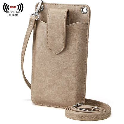 S-ZONE Women Crossbody Cell Phone Purse Wallet Faux Leather Lanyard Case with RFID Blocking