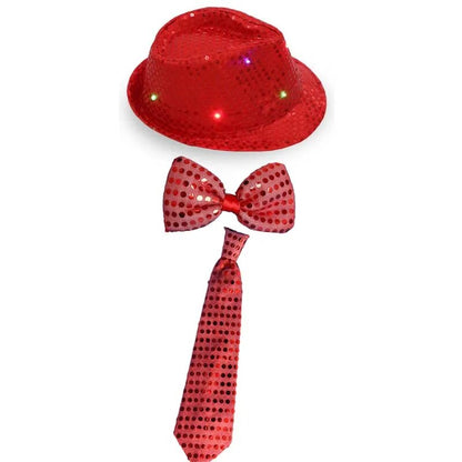 Kids Adult LED Light Up Tie Sequin Jazz Fedora Hat Flashing Neon Party Gift Costume Cap Birthday Wedding Halloween Christmas