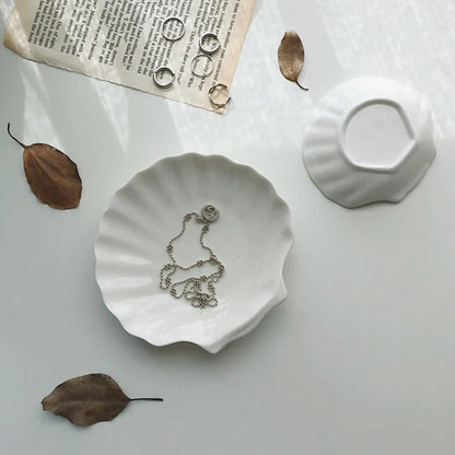 Shell Shaped White Ceramic Plate Jewelry Storage Trays Trays Storage Dishes Ring Earings Plate Home Decorative Tray Design