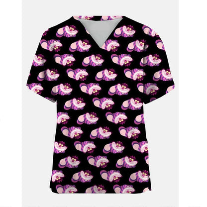 Disney Cheshire Cat Uniform Blouse Women Pullovers Nurse Uniform Working Casual Tops Scrub Nursing Nurse Medical Uniforms Shirts