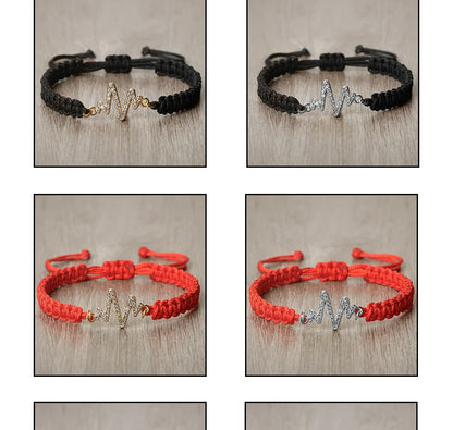 Romantic Cardiac signal Metal Thread Bracelet Red Black Couple Bangles Chain Pulsera Jewelry Gift for Friend