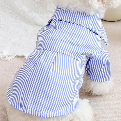 2024 Dog Clothes Bowknot Striped Shirts for Dogs Clothing Cat Small Thin Summer Blue Fashion Boy Girl Chihuahua Pet Products