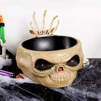 Halloween Electric Toy Candy Bowl with Jump Skull Hand Scary Eyes Party Creepy Decoration Haunted Skull Bowl Ktv Bar Horror Prop