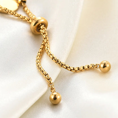 Fashion Stainless Steel Custom Bracelet Letter Tag Ball Beads Adjustable Women's Bracelet Jewelry