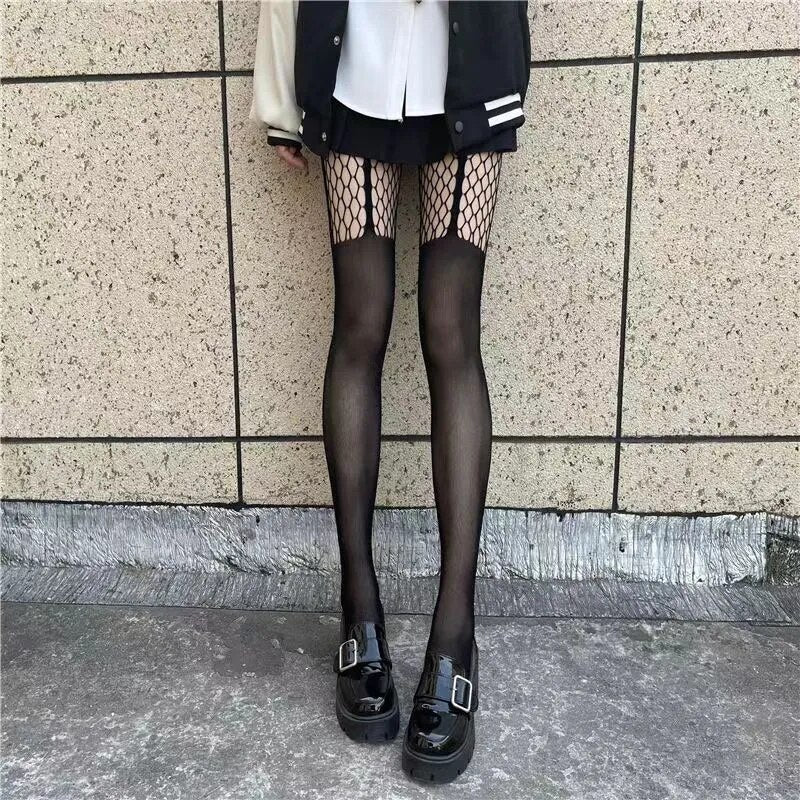 Classic Lolita Hollowed Out Lace Mesh Stockings Bottomed Pantyhose Women Gothic Punk Retro Spider Web Tights