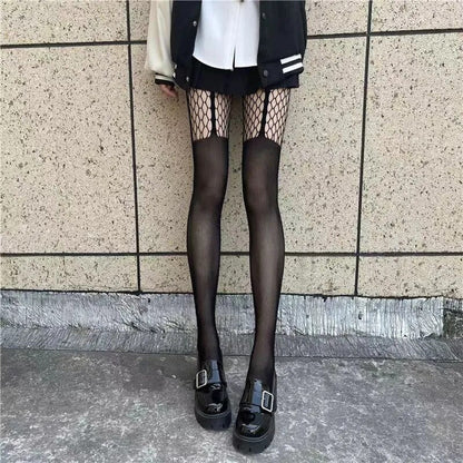Classic Lolita Hollowed Out Lace Mesh Stockings Bottomed Pantyhose Women Gothic Punk Retro Spider Web Tights