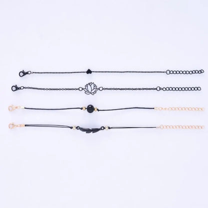 4pcs Bracelet Set Ladies Dark Wind Alloy Spray Paint Leaves Lotus Flower Peach Heart Accessories Combination Jewelry