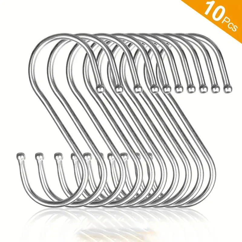 10pcs Heavy Duty Stainless Steel S Hooks for Kitchen, Home, Garden - Hang Clothing, Utensils, Tools