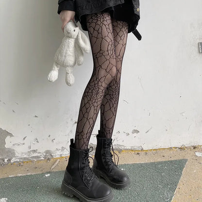 Classic Lolita Hollowed Out Lace Mesh Stockings Bottomed Pantyhose Women Gothic Punk Retro Spider Web Tights