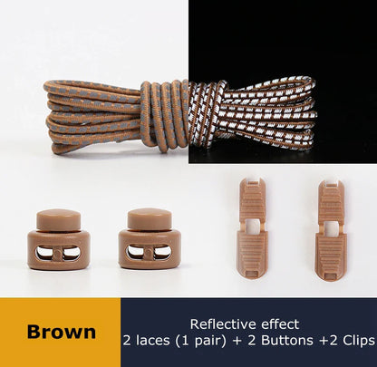 1 Pair Elastic Shoelaces Reflective Push The Spring Lock No Tie Shoe Laces Used For Sneakers Hiking Shoes Lazy Lace Round