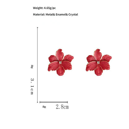 Modern Jewelry 925 Silver Needle Red Flower Earrings Spring Summer Style Popular Design Big Stud Earrings For Women Girl Gift