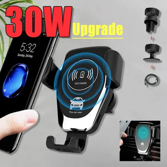 Wireless Charging Phone Car Holder Charger 30W For iPhone 15 14 13 12 11 Pro XS Max XR Samsung Xiaomi Fast Car Wireless Chargers