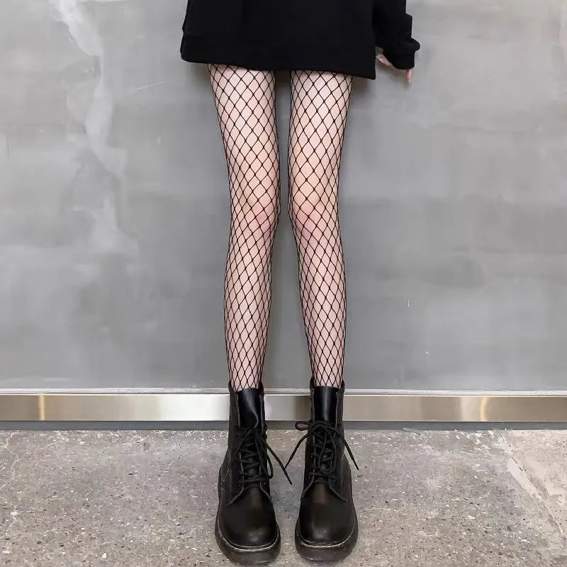 Lolita Cute Pentacle Print Tights Women Sexy Gothic Punk Magical Five-Pointed Star Mesh Fish Net Pantyhose Body Stockings