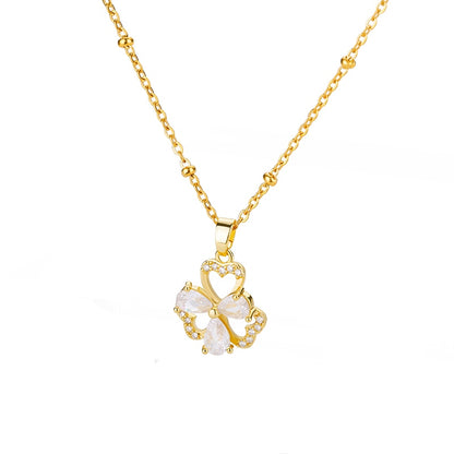 Vintage Lucky Four Leaf Clover Necklaces for Women Goth Love Heart Pendant Choker Chain Necklace Stainless Steel Jewelry Gift