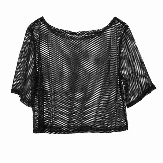Women Fishnet Tank T-Shirt Casual Crop Tops See Through Mesh Top Women's Mesh Yoga Shirt Sexy Mesh Cover Up Party Dance Top