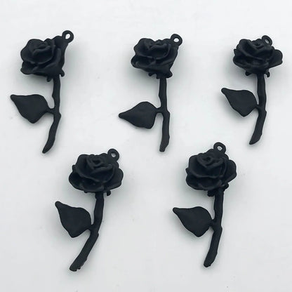 5Pcs Metal Alloy Charms Black Series Sweet and Cool Style Butterfly Cross Flower Shape Pendants Decorations For Jewelry Making