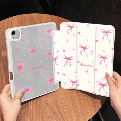Tablet Cover for IPad 10.2 Case 7/8/9th Generation IPad Air 5 Air 4 10.9 9.7 5th 6th Gen Simple Pink Bow Tie Detachable Cover